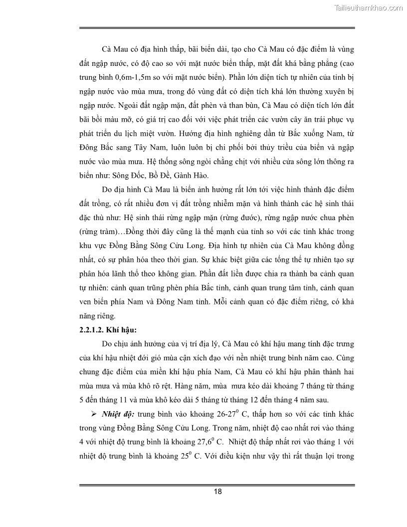 Luận văn Đánh giá thực trạng và định hướng phát triển du lịch tỉnh Cà Mau - 2 Trang 18