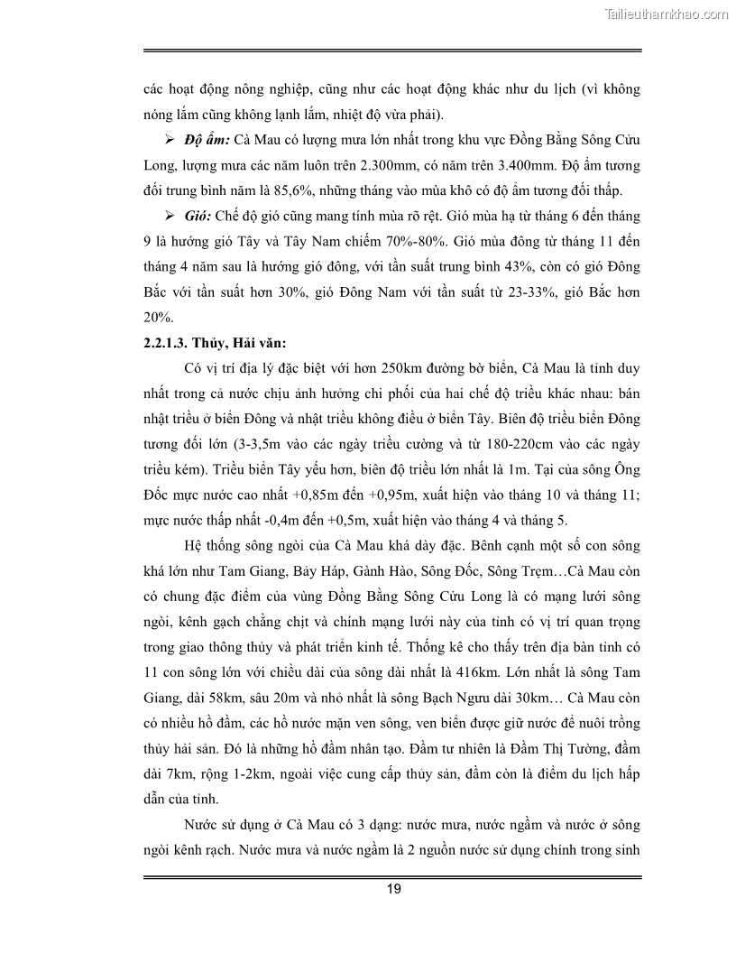 Luận văn Đánh giá thực trạng và định hướng phát triển du lịch tỉnh Cà Mau - 2 Trang 19