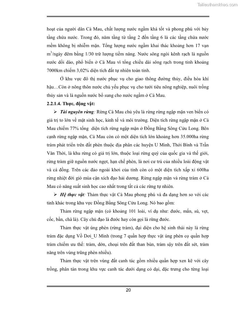 Luận văn Đánh giá thực trạng và định hướng phát triển du lịch tỉnh Cà Mau - 2 Trang 20
