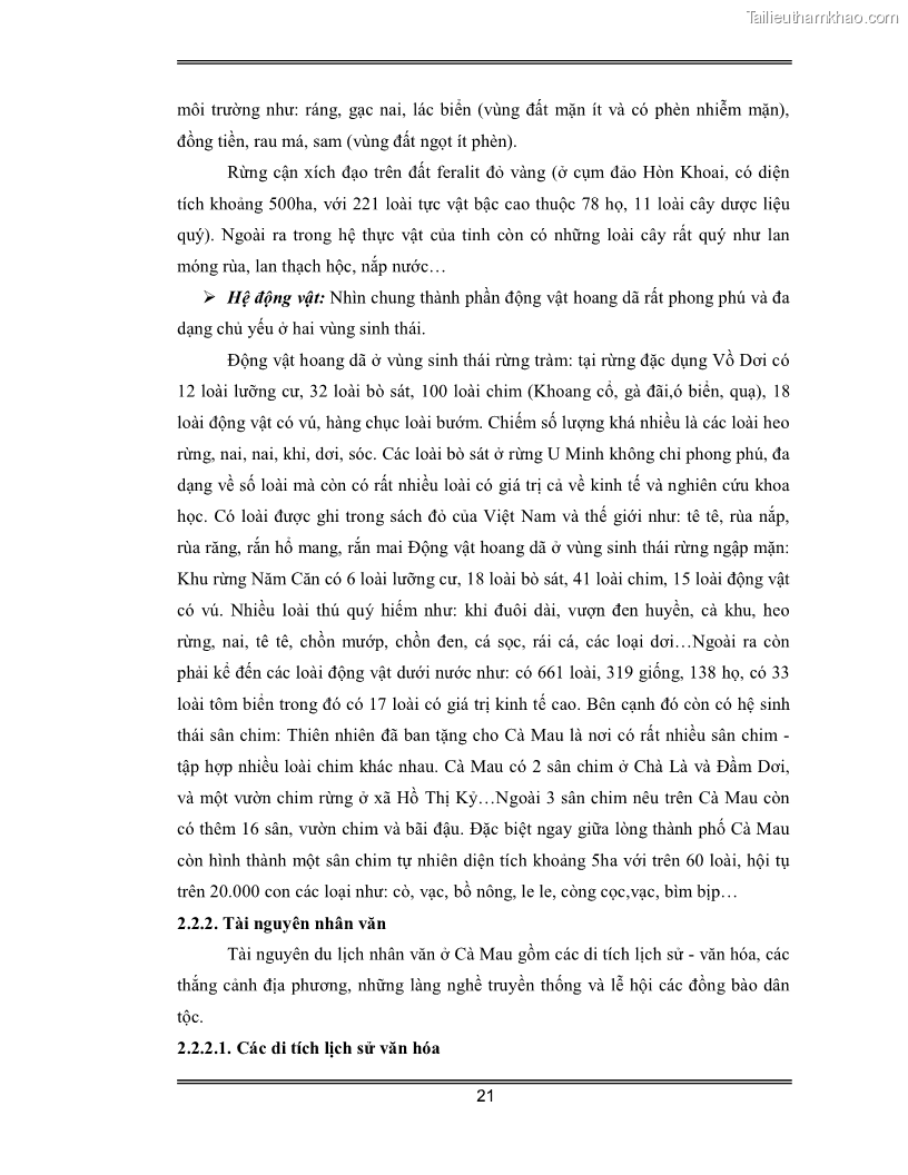 Luận văn Đánh giá thực trạng và định hướng phát triển du lịch tỉnh Cà Mau - 2 Trang 21