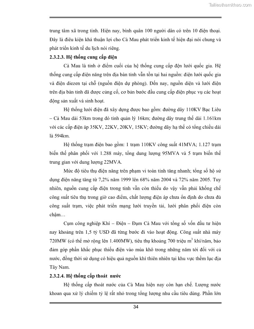 Luận văn Đánh giá thực trạng và định hướng phát triển du lịch tỉnh Cà Mau - 3 Trang 34