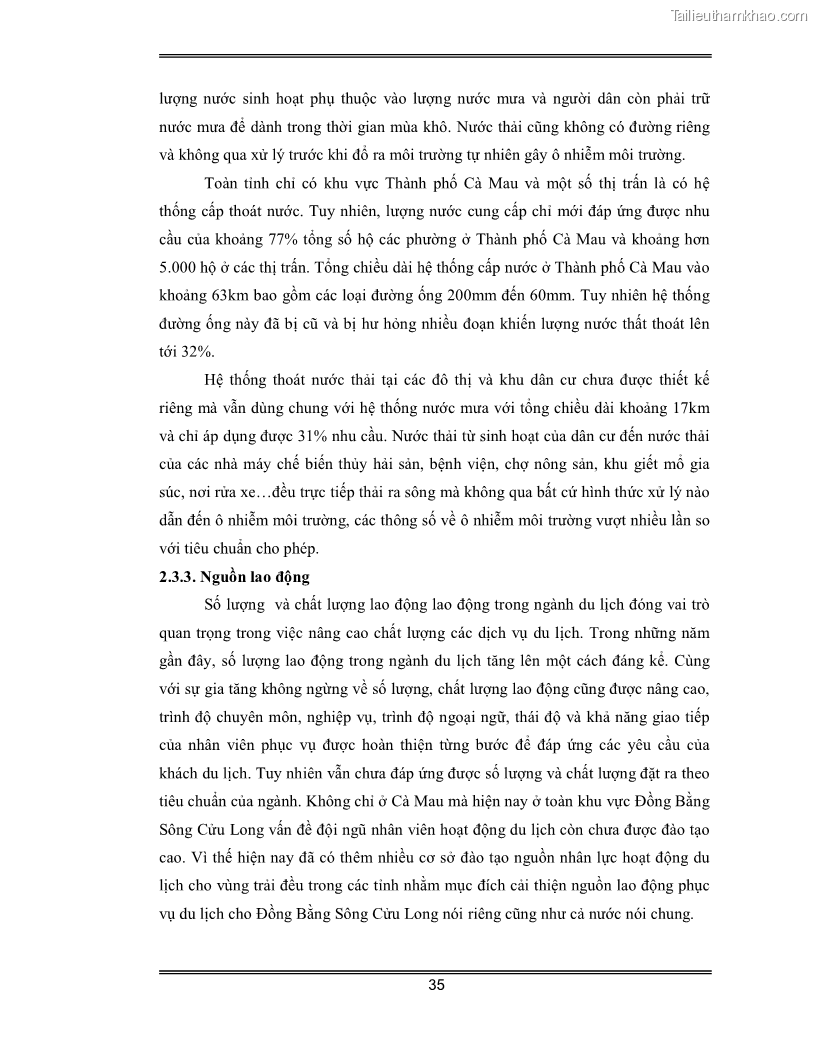 Luận văn Đánh giá thực trạng và định hướng phát triển du lịch tỉnh Cà Mau - 3 Trang 35