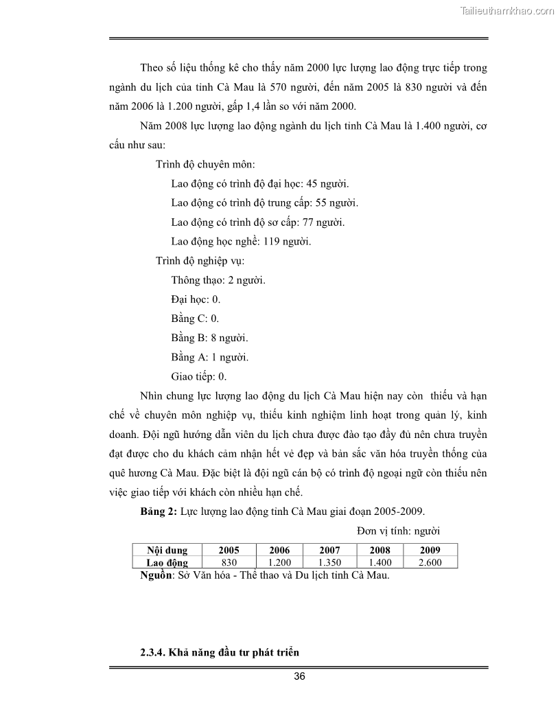 Luận văn Đánh giá thực trạng và định hướng phát triển du lịch tỉnh Cà Mau - 3 Trang 36