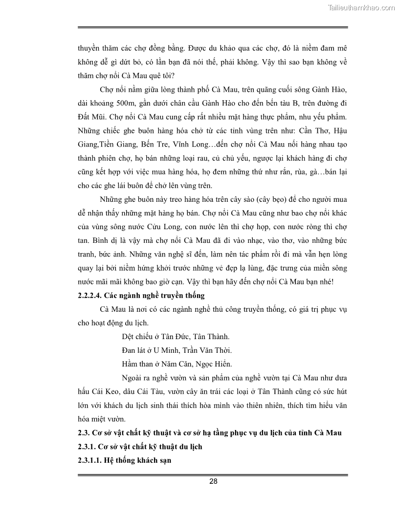 Luận văn Đánh giá thực trạng và định hướng phát triển du lịch tỉnh Cà Mau - 3 Trang 28