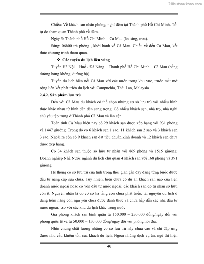 Luận văn Đánh giá thực trạng và định hướng phát triển du lịch tỉnh Cà Mau - 4 Trang 46