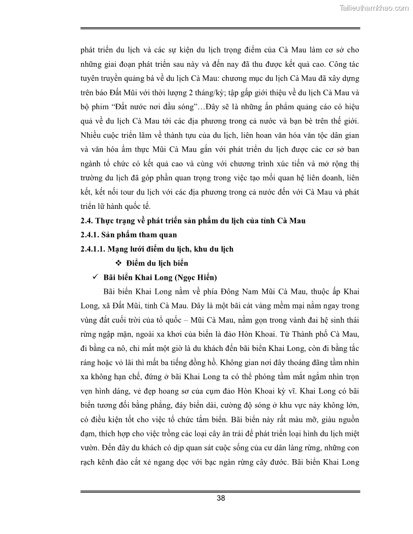Luận văn Đánh giá thực trạng và định hướng phát triển du lịch tỉnh Cà Mau - 4 Trang 38