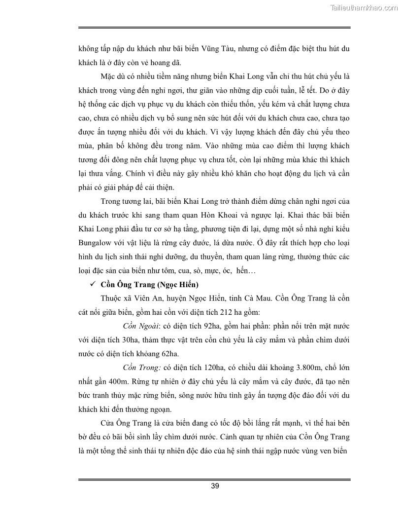 Luận văn Đánh giá thực trạng và định hướng phát triển du lịch tỉnh Cà Mau - 4 Trang 39
