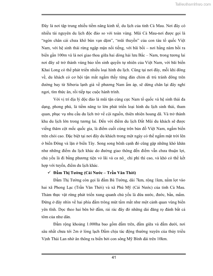 Luận văn Đánh giá thực trạng và định hướng phát triển du lịch tỉnh Cà Mau - 4 Trang 41