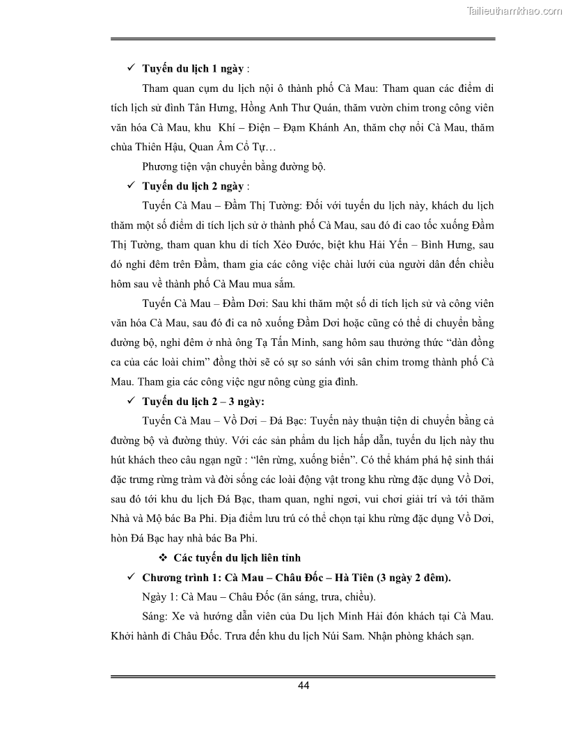 Luận văn Đánh giá thực trạng và định hướng phát triển du lịch tỉnh Cà Mau - 4 Trang 44