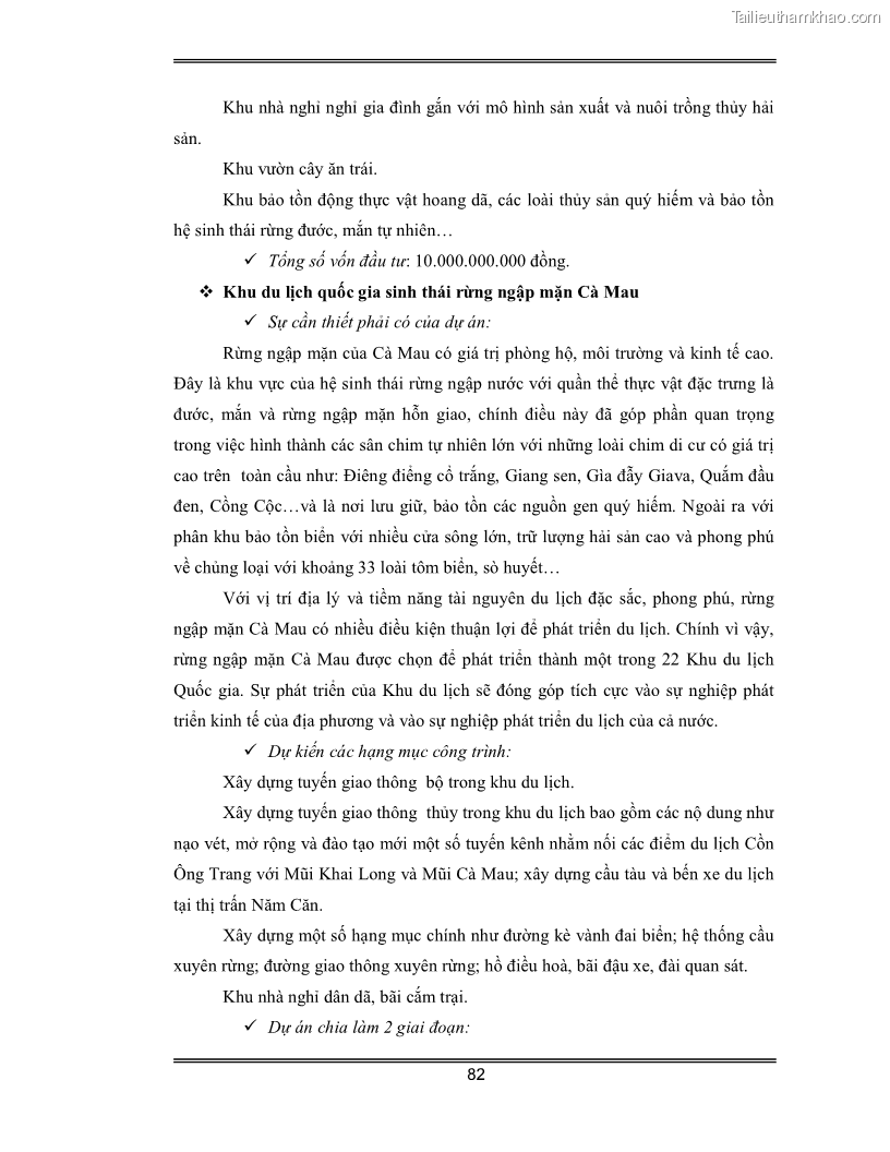 Luận văn Đánh giá thực trạng và định hướng phát triển du lịch tỉnh Cà Mau - 7 Trang 82
