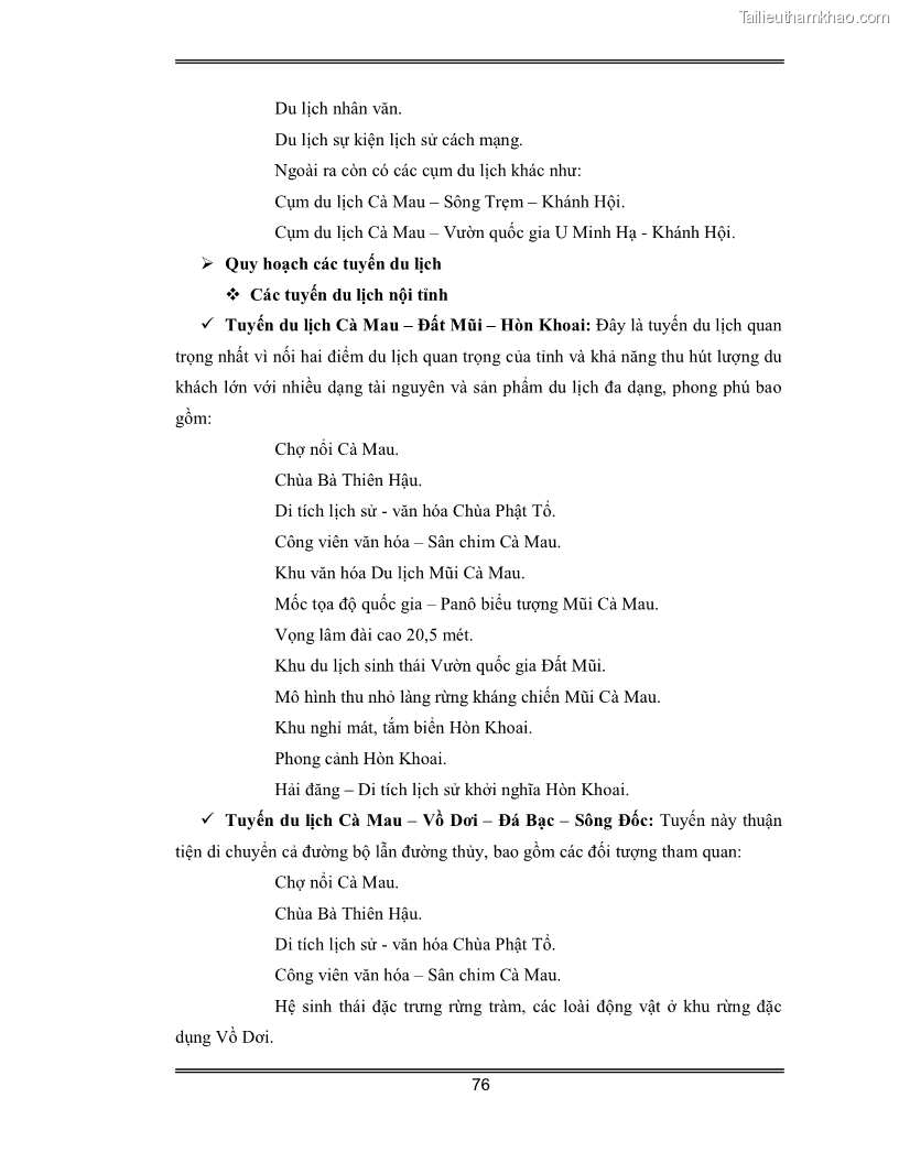 Luận văn Đánh giá thực trạng và định hướng phát triển du lịch tỉnh Cà Mau - 7 Trang 76