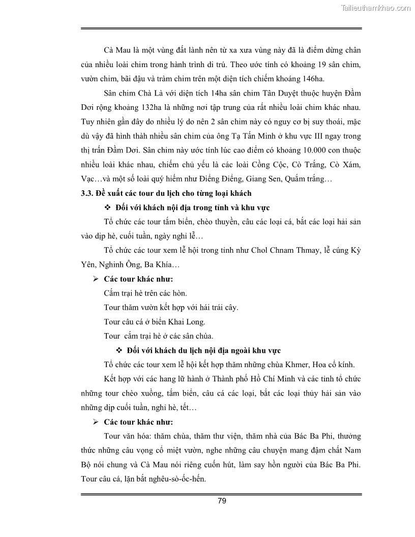 Luận văn Đánh giá thực trạng và định hướng phát triển du lịch tỉnh Cà Mau - 7 Trang 79