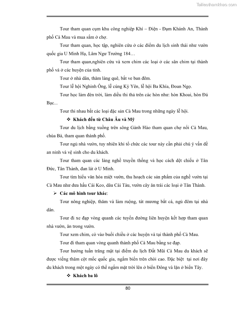 Luận văn Đánh giá thực trạng và định hướng phát triển du lịch tỉnh Cà Mau - 7 Trang 80