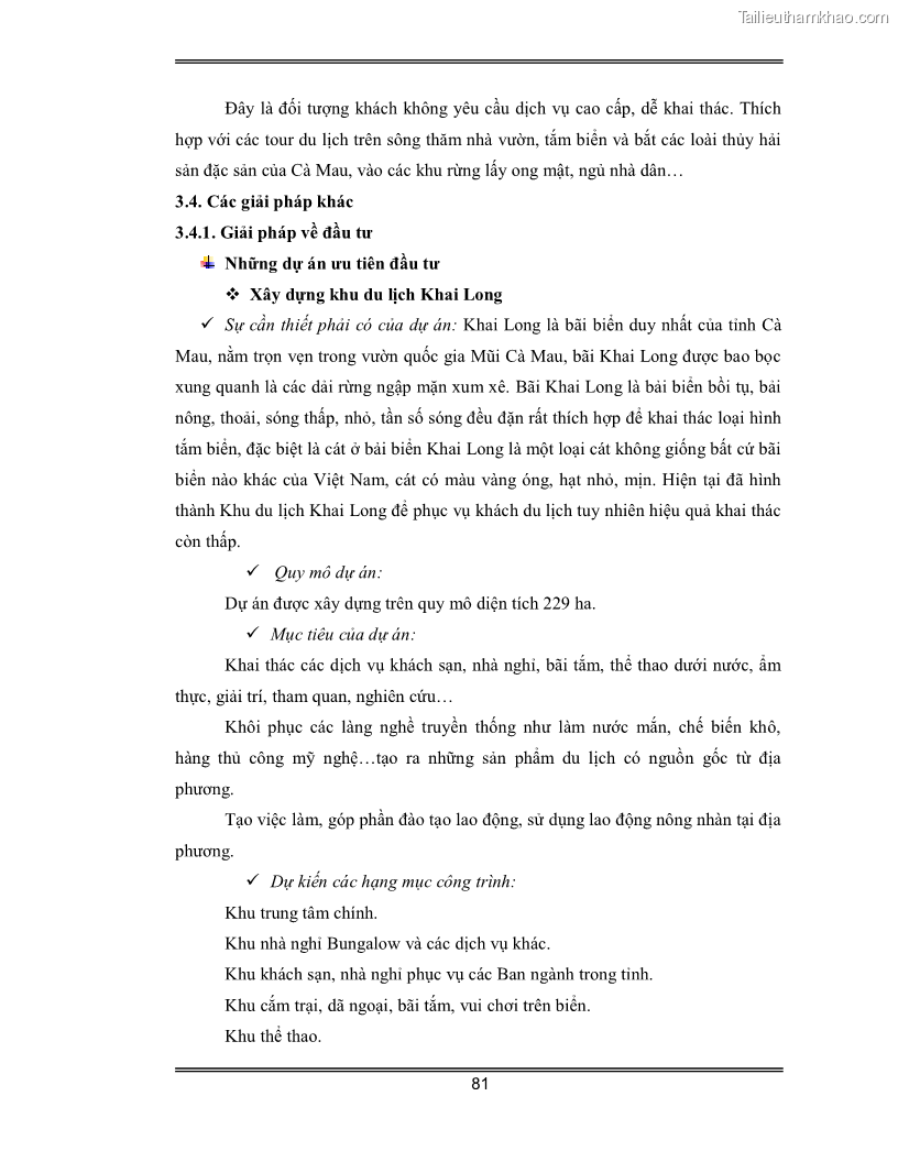Luận văn Đánh giá thực trạng và định hướng phát triển du lịch tỉnh Cà Mau - 7 Trang 81