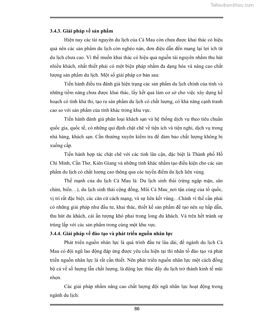 Luận văn Đánh giá thực trạng và định hướng phát triển du lịch tỉnh Cà Mau - 8 Trang 86