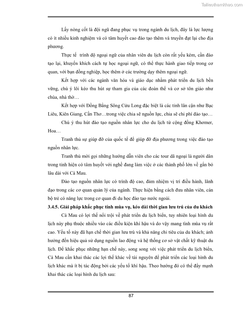 Luận văn Đánh giá thực trạng và định hướng phát triển du lịch tỉnh Cà Mau - 8 Trang 87