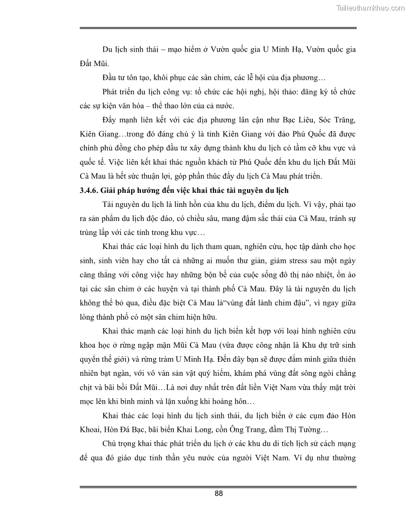 Luận văn Đánh giá thực trạng và định hướng phát triển du lịch tỉnh Cà Mau - 8 Trang 88