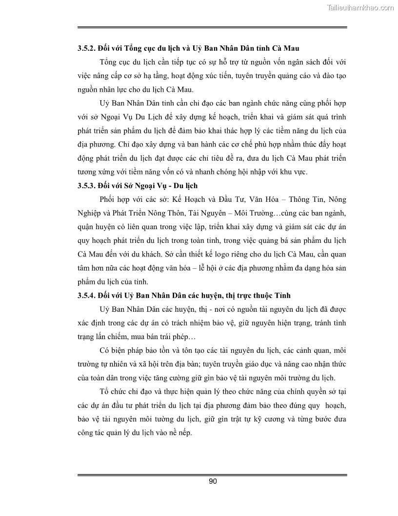 Luận văn Đánh giá thực trạng và định hướng phát triển du lịch tỉnh Cà Mau - 8 Trang 90
