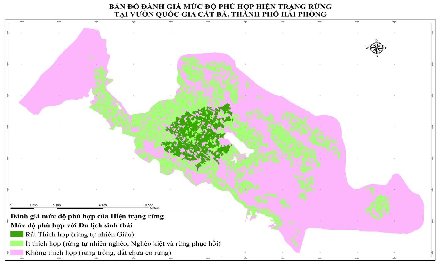 Hình 4 38 Bản đồ đánh giá mức độ phù hợp hiện trạng rừng tại VQG Cát 1