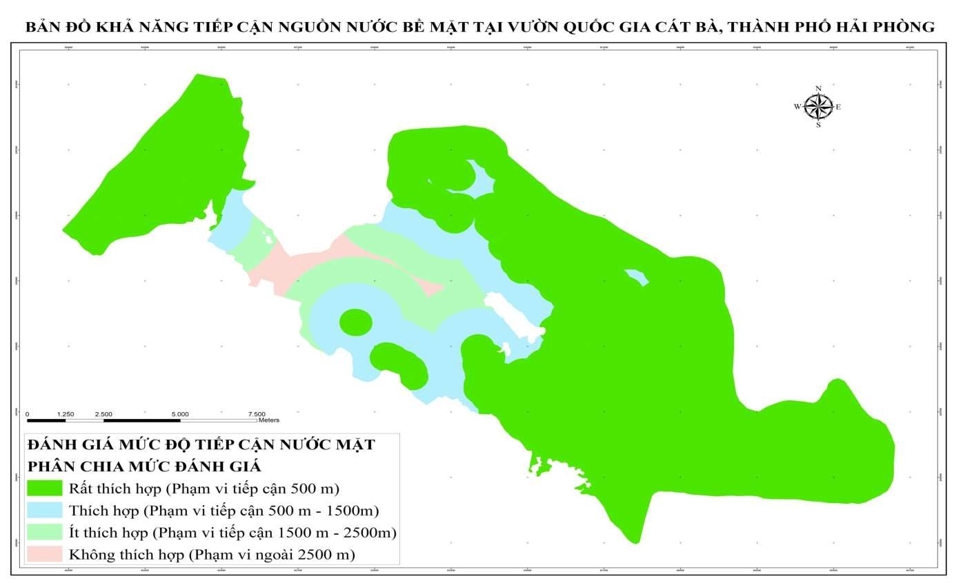 Hình 4 45 Bản đồ khả năng tiếp cận nguồn nước bề mặt tại VQG Cát Bà 4