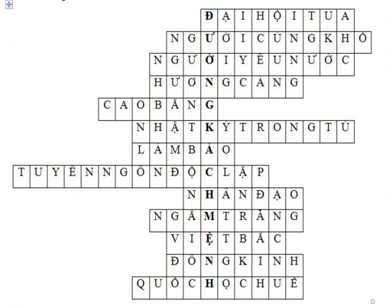 Ô chữ trí tuệ hàng ngang Hàng ngang số 1 bao gồm 9 chữ cái ĐẠI HỘI TUA Câu 1