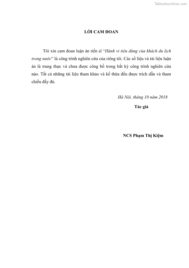 Luận án tiến sĩ tâm lý học Hành vi tiêu dùng của khách du lịch trong nước - 1 Trang 2