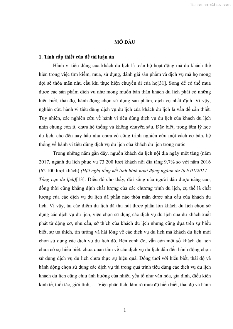 Luận án tiến sĩ tâm lý học Hành vi tiêu dùng của khách du lịch trong nước - 1 Trang 8