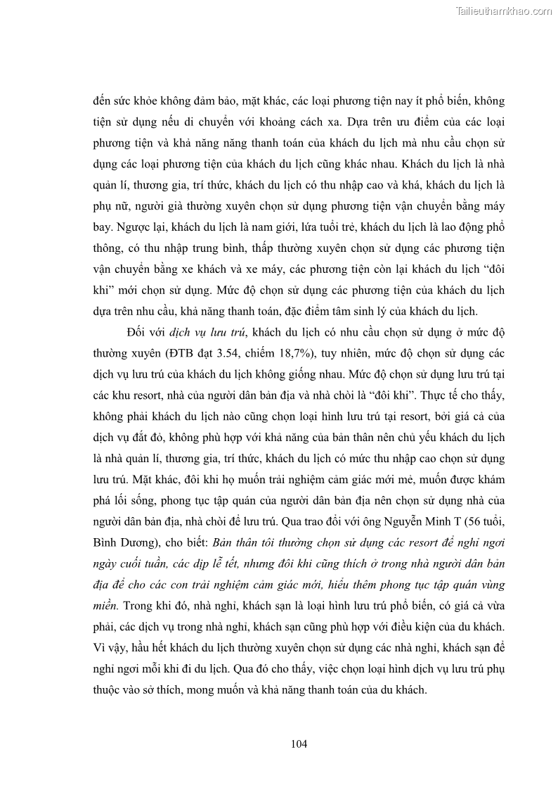 Luận án tiến sĩ tâm lý học Hành vi tiêu dùng của khách du lịch trong nước - 10 Trang 111