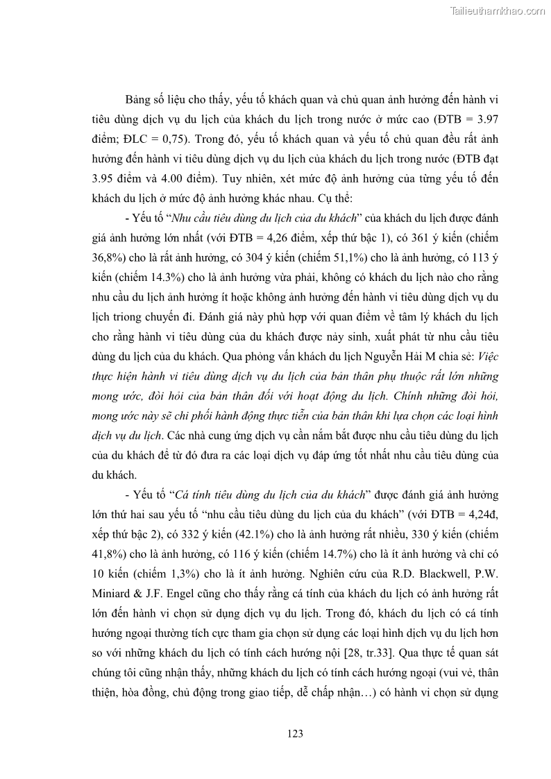 Luận án tiến sĩ tâm lý học Hành vi tiêu dùng của khách du lịch trong nước - 11 Trang 130