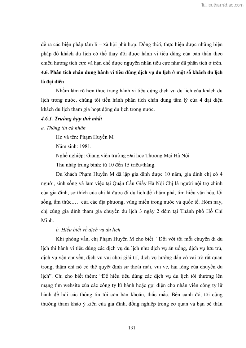 Luận án tiến sĩ tâm lý học Hành vi tiêu dùng của khách du lịch trong nước - 12 Trang 138
