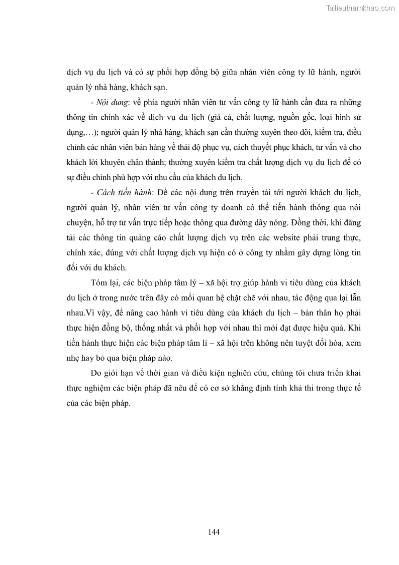 Luận án tiến sĩ tâm lý học Hành vi tiêu dùng của khách du lịch trong nước - 13 Trang 151