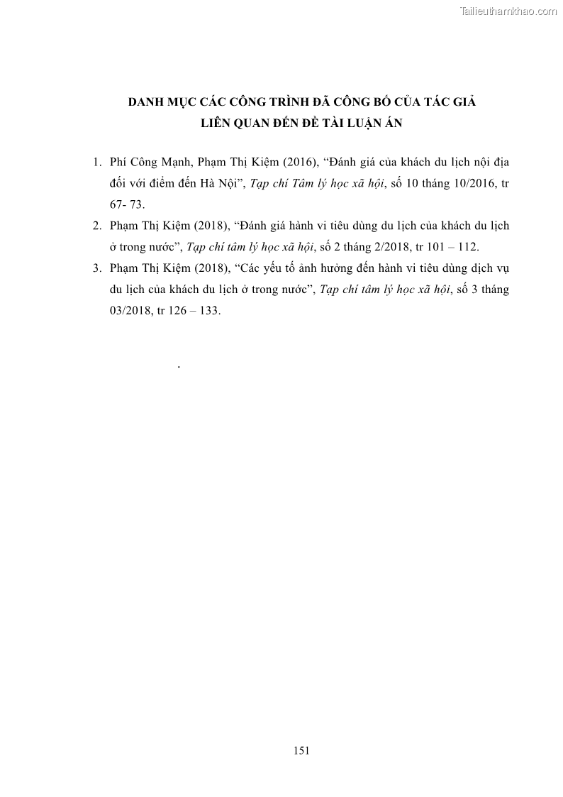 Luận án tiến sĩ tâm lý học Hành vi tiêu dùng của khách du lịch trong nước - 14 Trang 158