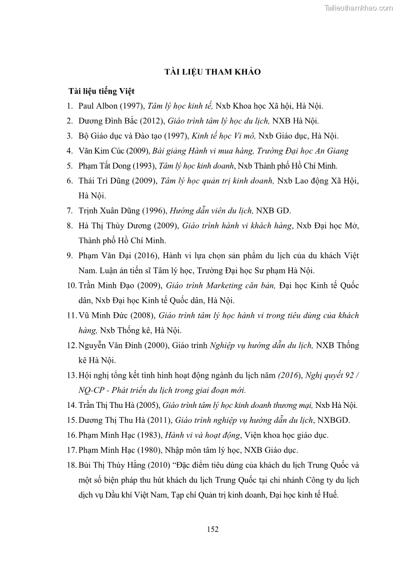 Luận án tiến sĩ tâm lý học Hành vi tiêu dùng của khách du lịch trong nước - 14 Trang 159