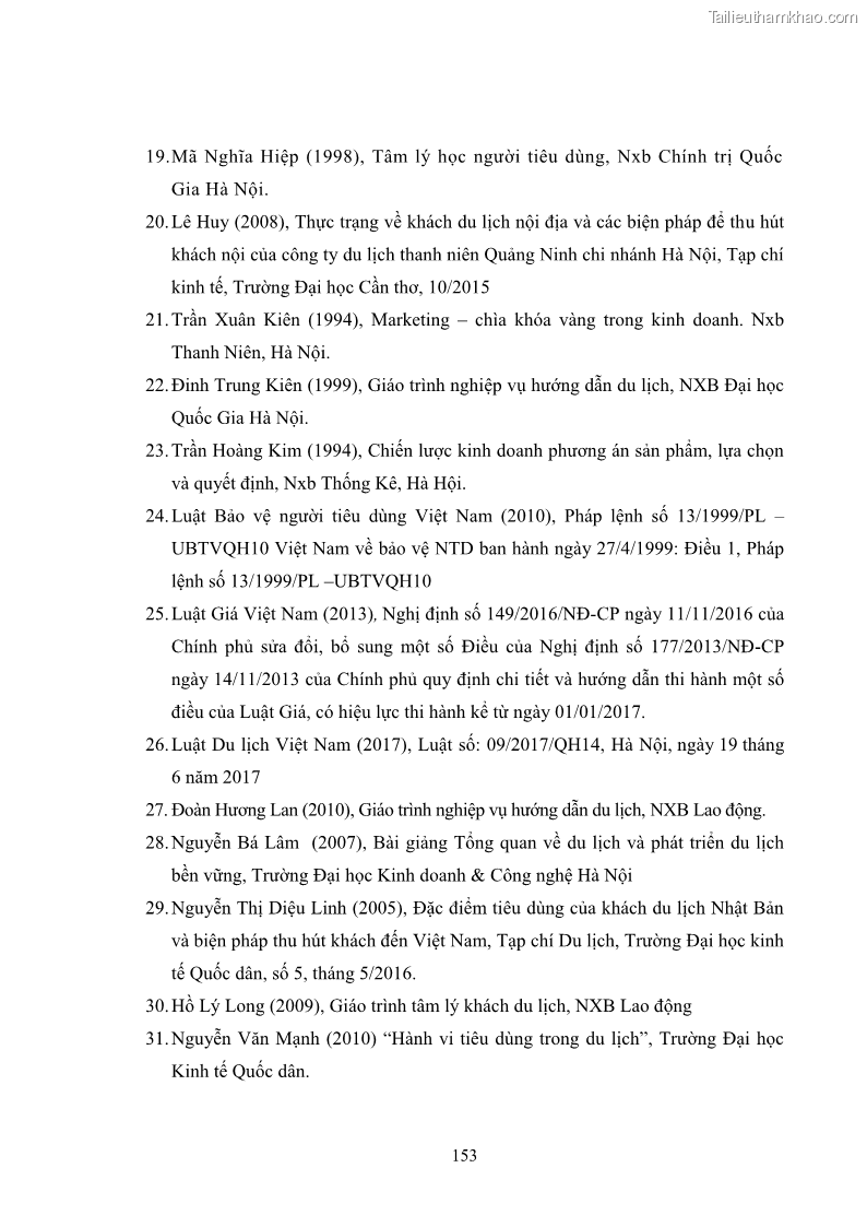 Luận án tiến sĩ tâm lý học Hành vi tiêu dùng của khách du lịch trong nước - 14 Trang 160