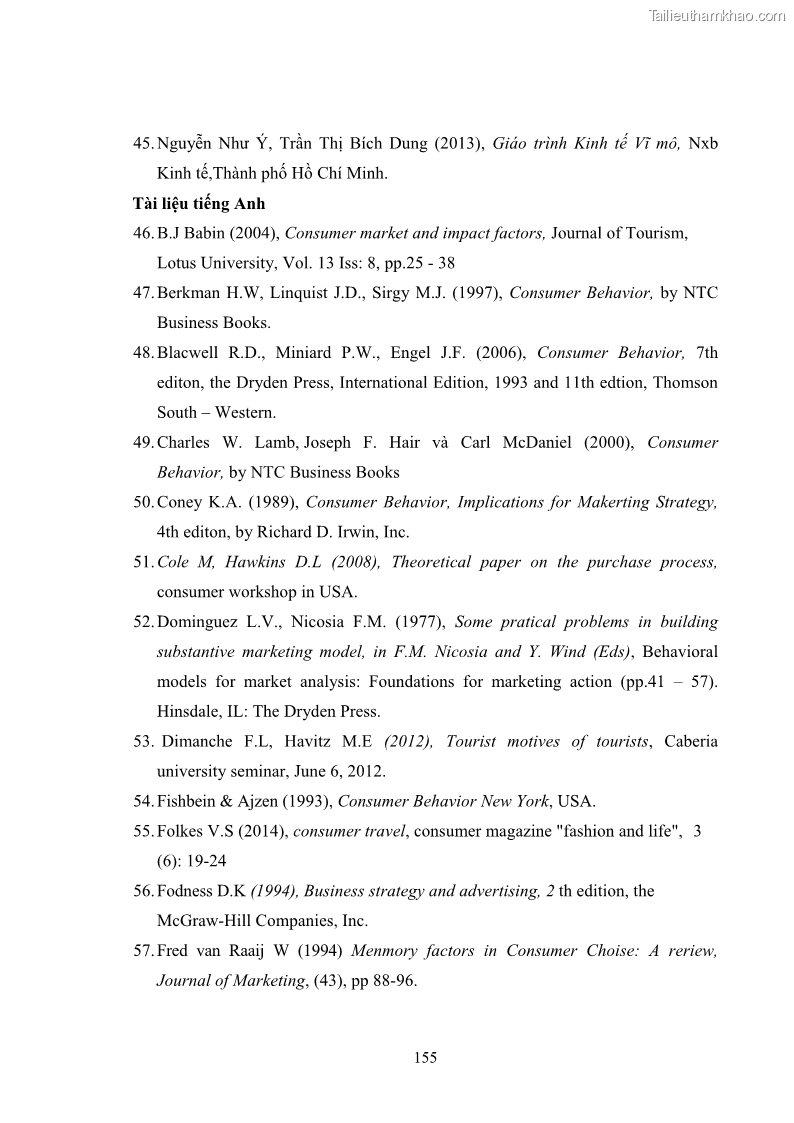 Luận án tiến sĩ tâm lý học Hành vi tiêu dùng của khách du lịch trong nước - 14 Trang 162