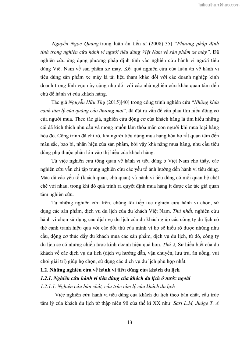 Luận án tiến sĩ tâm lý học Hành vi tiêu dùng của khách du lịch trong nước - 2 Trang 20