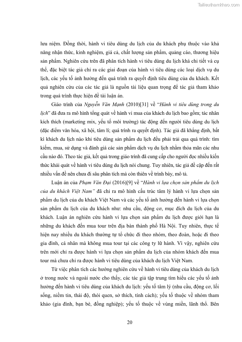 Luận án tiến sĩ tâm lý học Hành vi tiêu dùng của khách du lịch trong nước - 3 Trang 27