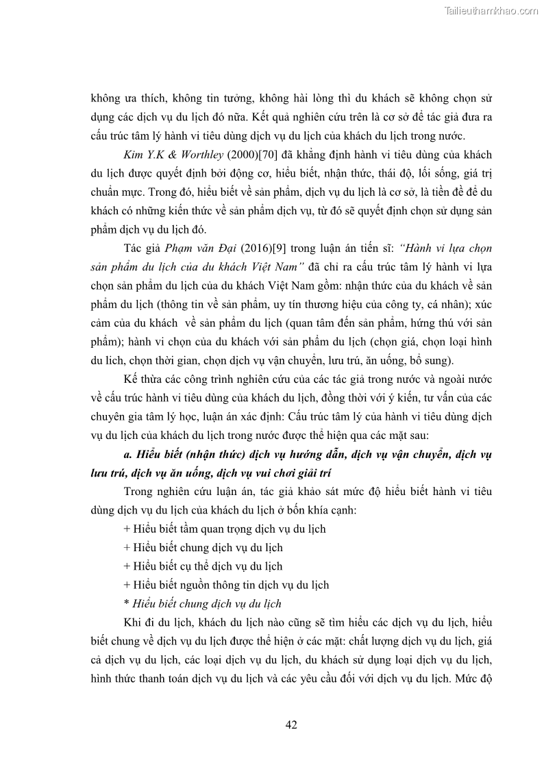 Luận án tiến sĩ tâm lý học Hành vi tiêu dùng của khách du lịch trong nước - 5 Trang 49