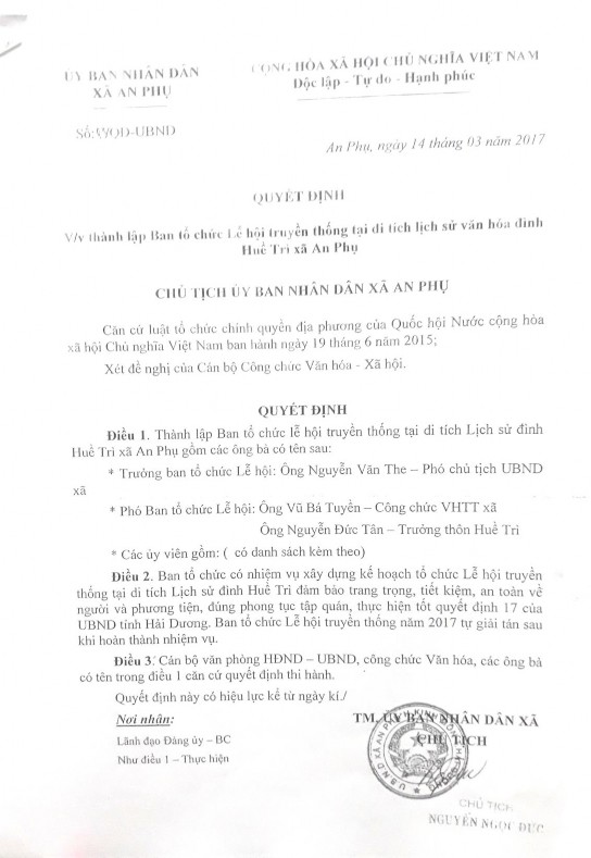 Phụ lục 2 Danh sách Ban tổ chức Lễ hội Đình Huề Trì Phụ lục 3 Kế 1
