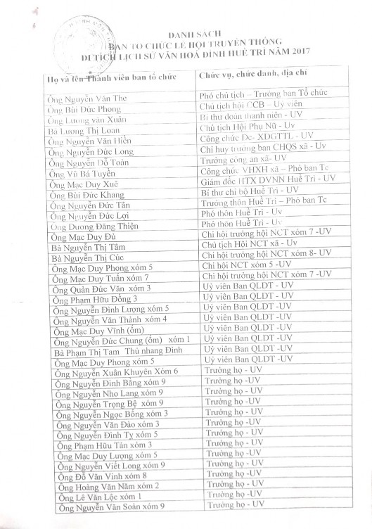 Phụ lục 3 Kế hoạch tổ chức Lễ hội Đình Huề Trì 2