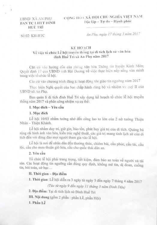 Lễ hội Đình Huề Trì Phụ lục 3 Kế hoạch tổ chức Lễ hội Đình Huề Trì 3