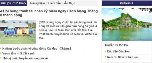 Hình 2 1 Chuyên mục Du lịch trên Báo Cà Mau Online Cà Mau Tivi 1
