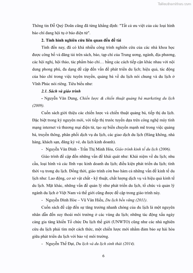 Luận văn thạc sĩ báo chí học Vấn đề phát triển du lịch Vĩnh Phúc trên báo điện tử trung ương và địa phương - 1 Trang 10