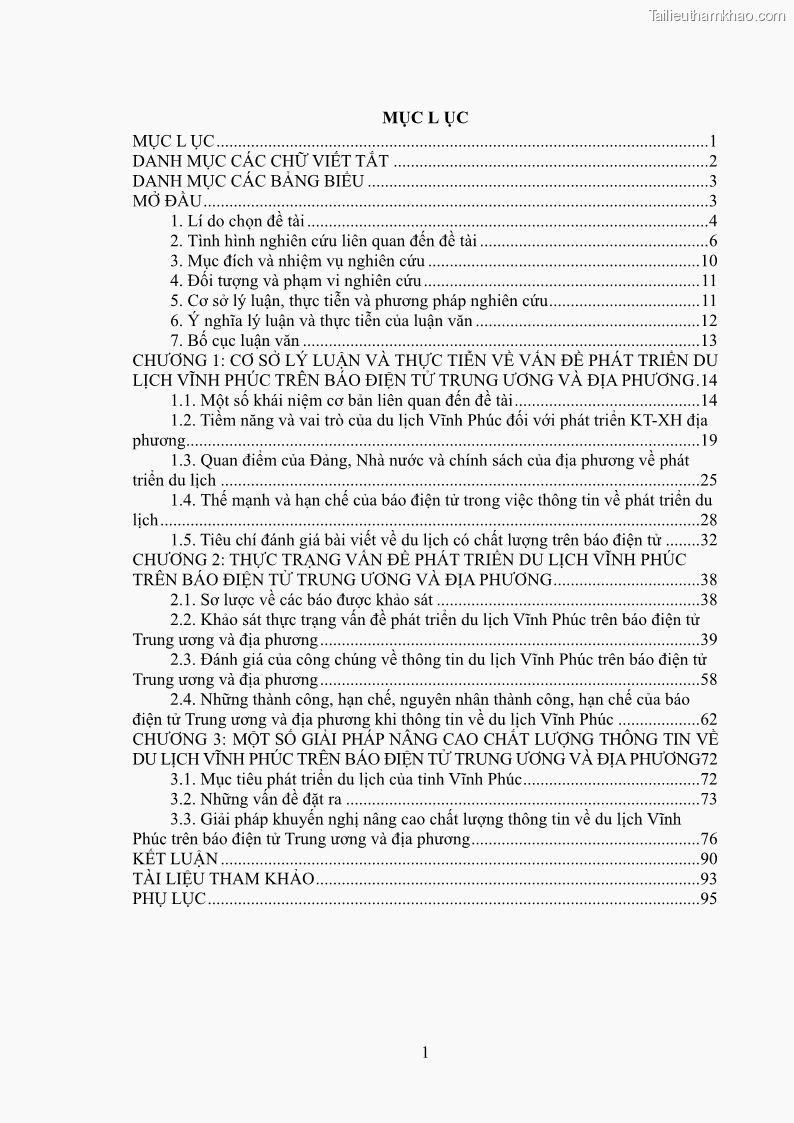 Luận văn thạc sĩ báo chí học Vấn đề phát triển du lịch Vĩnh Phúc trên báo điện tử trung ương và địa phương - 1 Trang 5
