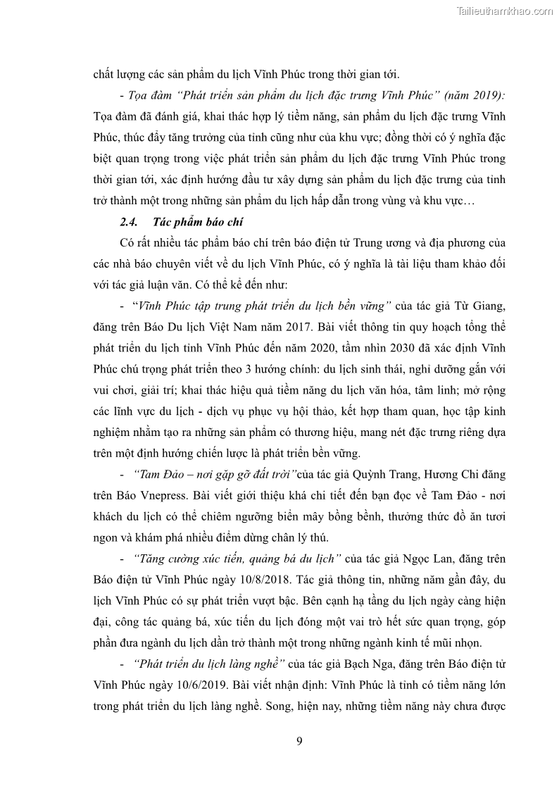 Luận văn thạc sĩ báo chí học Vấn đề phát triển du lịch Vĩnh Phúc trên báo điện tử trung ương và địa phương - 2 Trang 13