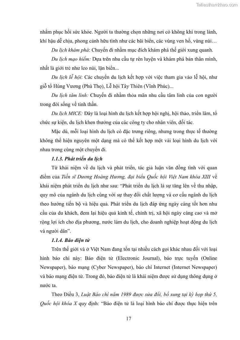 Luận văn thạc sĩ báo chí học Vấn đề phát triển du lịch Vĩnh Phúc trên báo điện tử trung ương và địa phương - 2 Trang 21