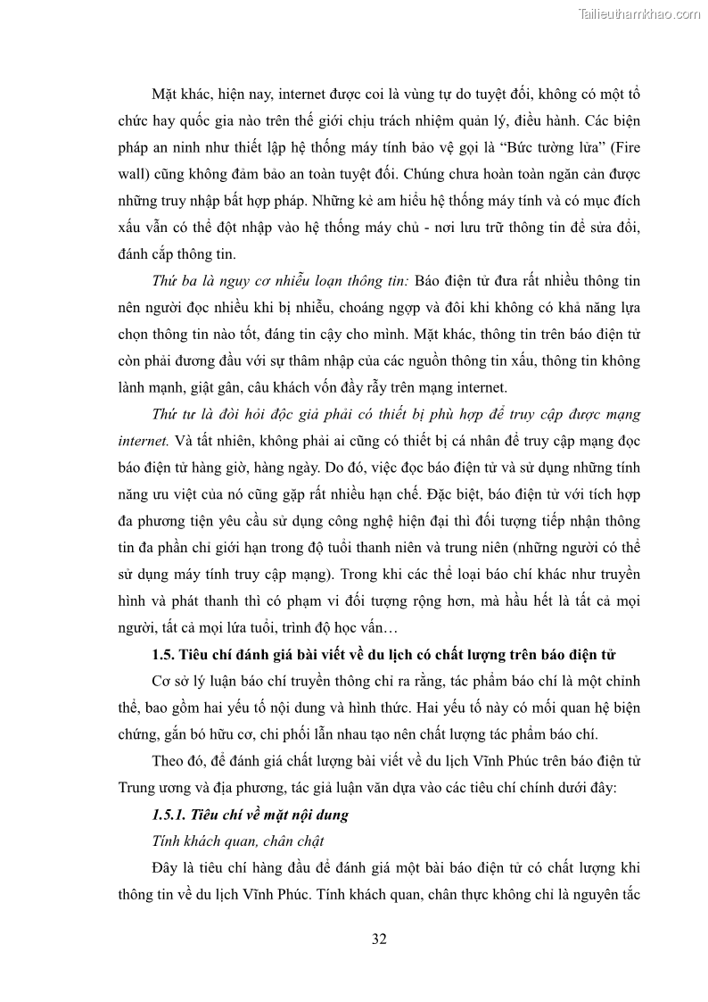 Luận văn thạc sĩ báo chí học Vấn đề phát triển du lịch Vĩnh Phúc trên báo điện tử trung ương và địa phương - 3 Trang 36