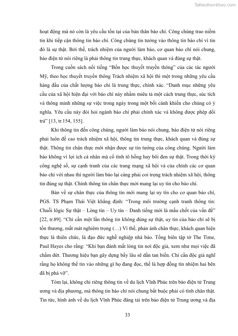 Luận văn thạc sĩ báo chí học Vấn đề phát triển du lịch Vĩnh Phúc trên báo điện tử trung ương và địa phương - 4 Trang 37