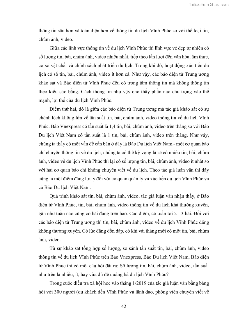 Luận văn thạc sĩ báo chí học Vấn đề phát triển du lịch Vĩnh Phúc trên báo điện tử trung ương và địa phương - 4 Trang 46