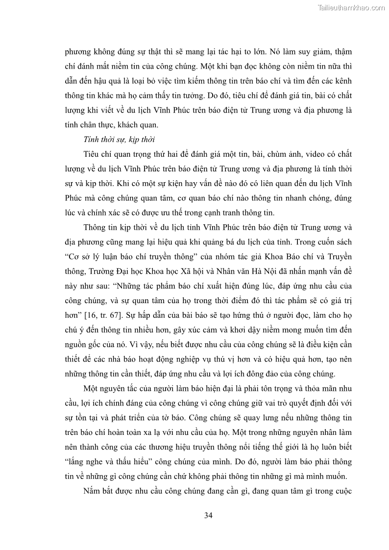 Luận văn thạc sĩ báo chí học Vấn đề phát triển du lịch Vĩnh Phúc trên báo điện tử trung ương và địa phương - 4 Trang 38